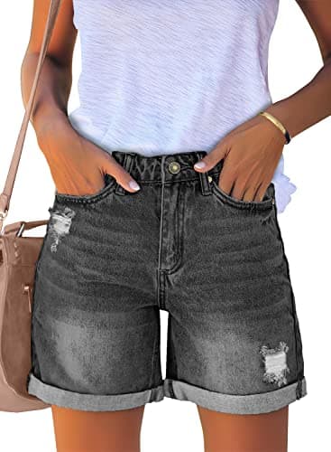 Luvamia Women's High Rise Ripped Denim Shorts