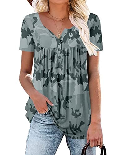 ROSELINLIN Women's Floral Summer Short Sleeve Shirt Loose Fit Leggings Top