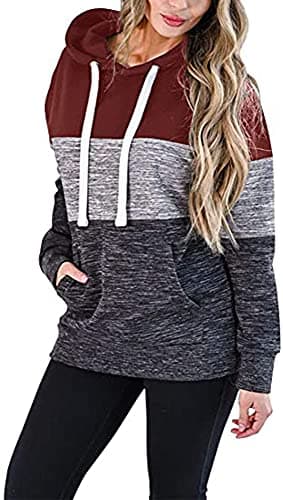 Barlver Women's Casual Color Block Long Sleeve Hoodies with Pocket