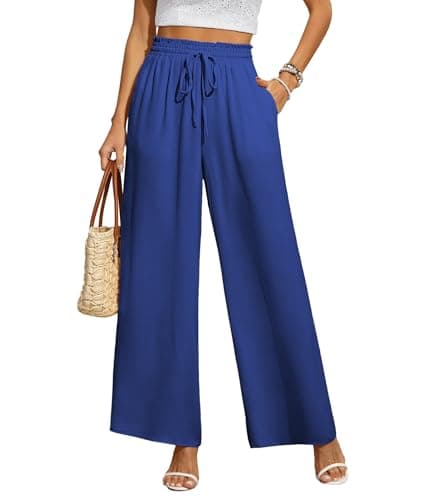 CZYINXIAN Women's Wide Leg Casual Pants with Adjustable Elastic Waist and Pockets