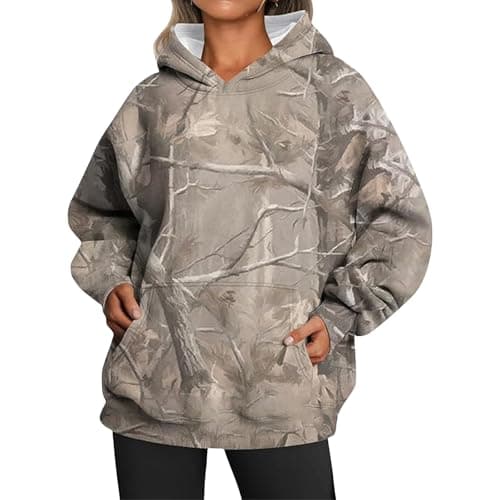 Weinexra Women's Camo Maple Leaf Print Oversized Hoodie Fleece Sweatshirt