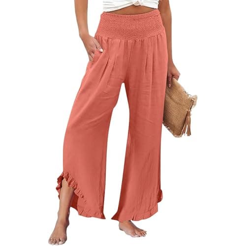 GOKKILRW Women's Lightweight Boho Linen High Waist Flowy Palazzo Pants