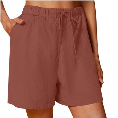 Sktremeuru Lightweight Linen Shorts for Women Elastic Waist Casual ShortsSummer Pockets