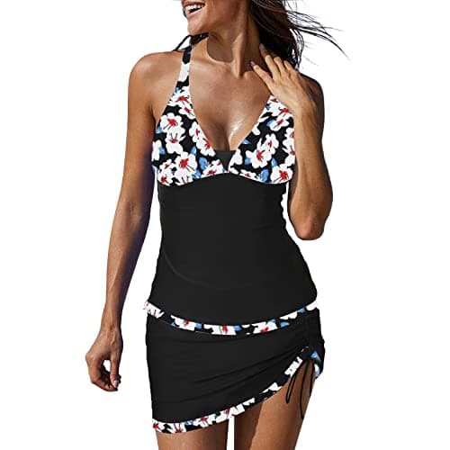 LCMTWX Women's Solid Color Two-Piece Split Swimsuit Tank Top and Shorts