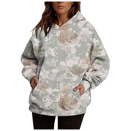 Ceboyel Womens Maple Leaf Camo Oversized Hoodie Trendy Teen Girls Fashion