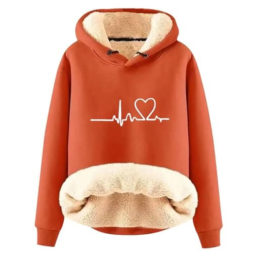 Warm Heart Print Fleece Hoodie for Women Winter Casual Pullovers