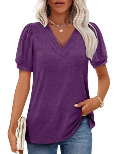 Angerella Women's Casual V-Neck Short Sleeve Tunic Top