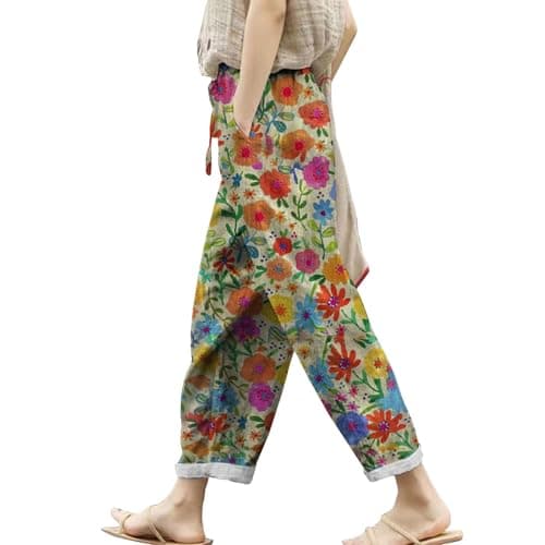 Boho Striped Linen Pants for Women Summer Casual Beach