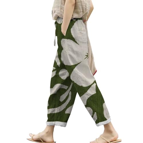 Boho Striped Linen Pants for Women Summer Casual Beach