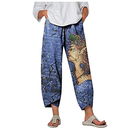 Casual Women's Cotton Linen Capri Pants with Pockets