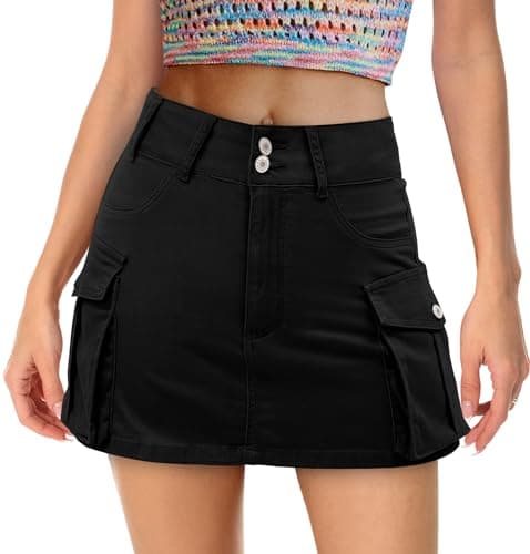 Denim Cargo Mini Skirt for Women: Mid Rise Y2K Trendy Casual Style