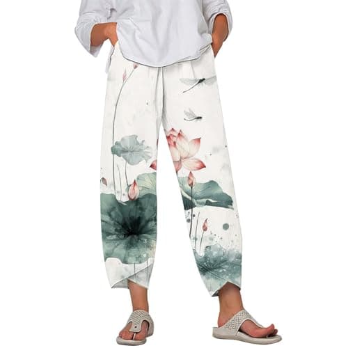 HOTYD Japanese Linen Pants for Women Summer Baggy Capri Trouser with Pockets