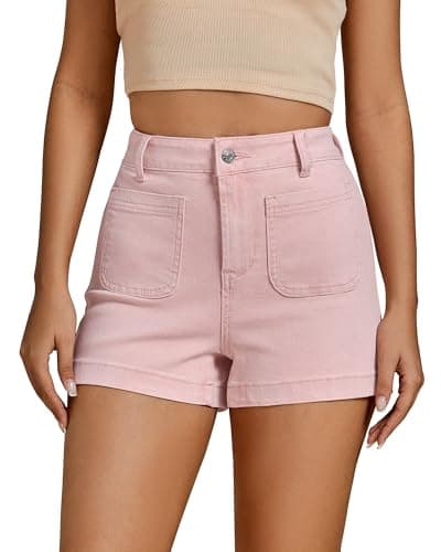 Luvamia High Waisted Women's Denim Shorts with Pockets Casual Summer Stretch Cutoff