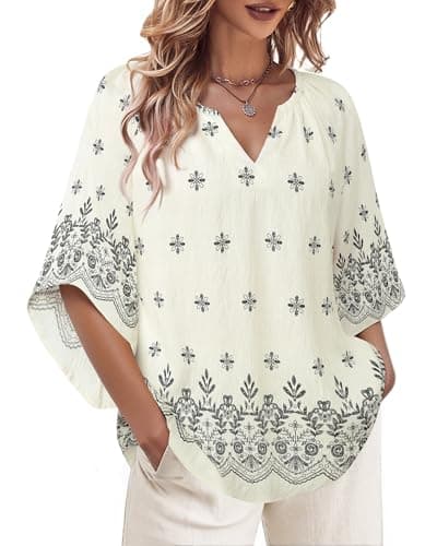 Bebonnie Women's Bohemian 3/4 Sleeve V-Neck Tunic Tops