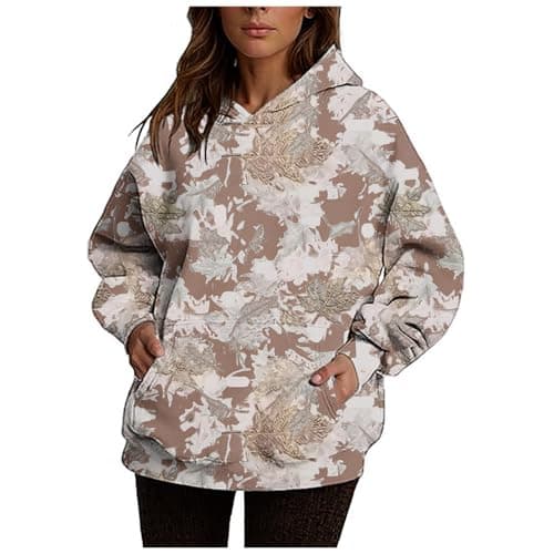 Ceboyel Womens Maple Leaf Camo Oversized Hoodie Trendy Teen Girls Fashion