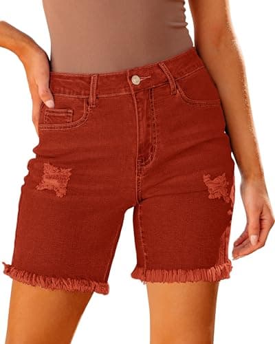 Luvamia Women's High-Waisted Distressed Denim Long Shorts