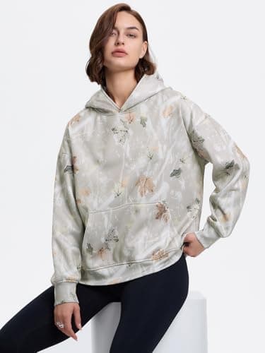 YKR Women's Camo Hoodie with Maple Leaf Print Fleece Pullover Sweater