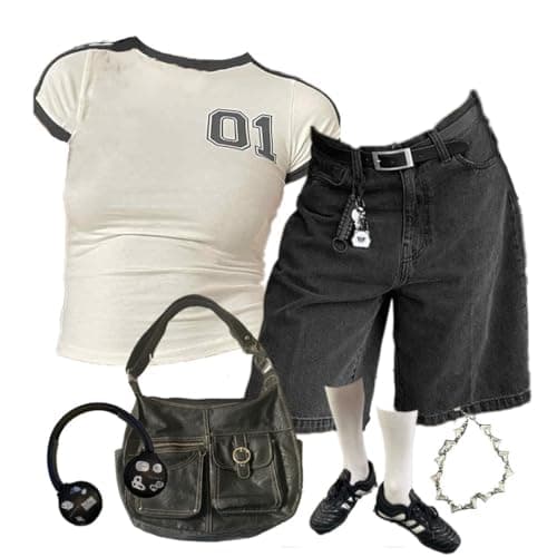 EMMIOL Women's Baggy Jean Jorts Mid-Low Waisted Denim Shorts