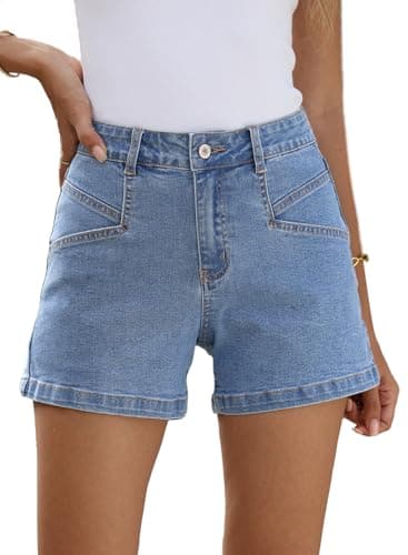 Sidefeel Women's High-Waisted Stretch Jean Shorts with Pockets Summer Denim