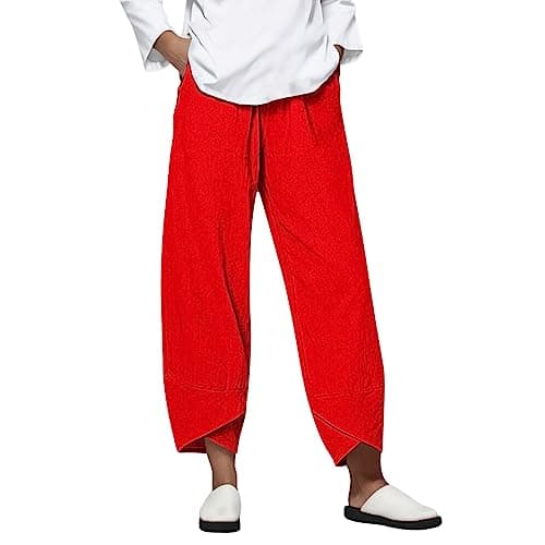 Xoxingysm HighWAIST Linen WideLeg Pants for Women Boho Summer Crop Trousers