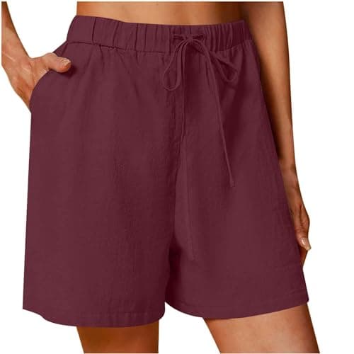 Sktremeuru Lightweight Linen Shorts for Women Elastic Waist Casual ShortsSummer Pockets