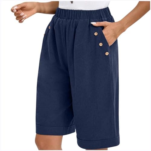 Sktremeuru Women's High-Waisted Linen Knee-Length Shorts