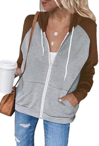 Ezbelle Women's Color Block Zip-Up Hoodie Sweatshirt with Pockets
