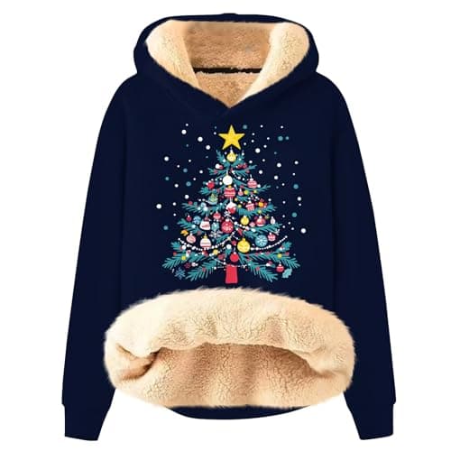 FlekmanArt Thick Warm Sherpa Fleece Pullover Hoodies with Christmas Print