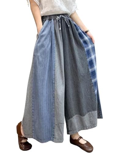 HaoMay Women's Loose Fit Elastic Waist Wide Leg Palazzo Pants Culottes