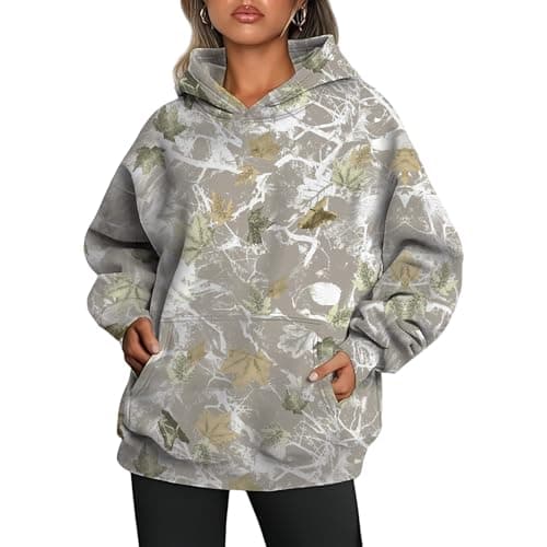 Thatrich Camo Sweatshirt Women Maple Leaf Graphic Hoodies