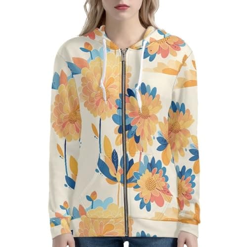 Irisjudy Monet Art Color Stripe Zip Hoodie for Women