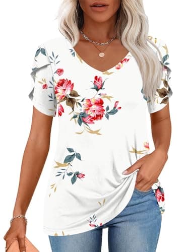 CATHY 2025 Women's Short Sleeve V-Neck Tunic Tops S-4XL