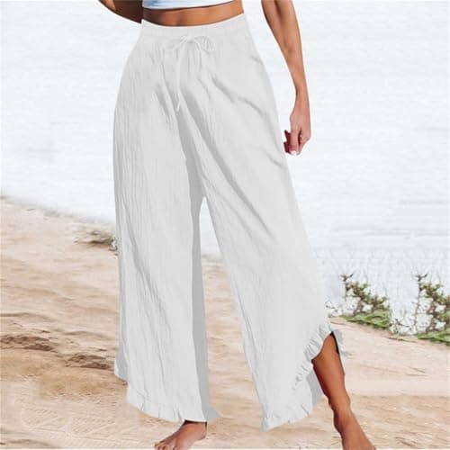 GOKKILRW Women's Lightweight Boho Linen High Waist Flowy Palazzo Pants