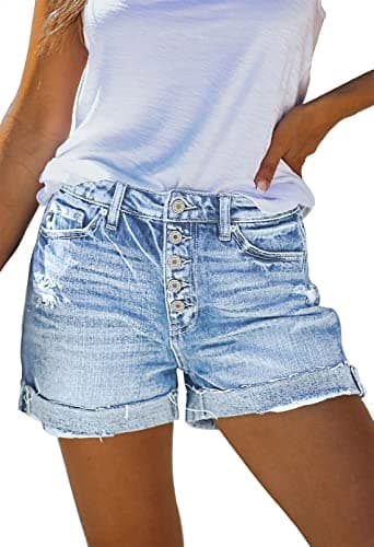 Pink Queen Women's High Waisted Ripped Denim Shorts