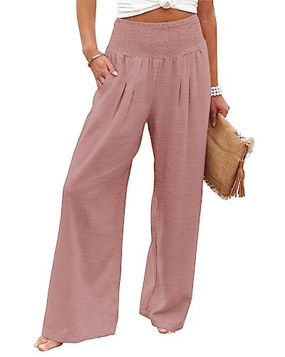 Elastic High Waisted Palazzo Pants with Pocket for Women