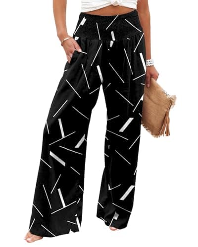 Angerella Women's Elastic High-Waisted Palazzo Pants with Pockets