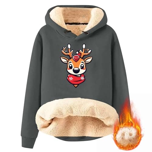 FlekmanArt Thick Warm Sherpa Fleece Pullover Hoodies with Christmas Print