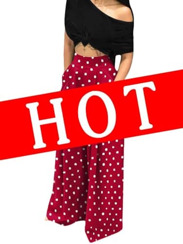 Chatinction Women's High Waist Pleated Polka Dot Printed Wide Leg Pants