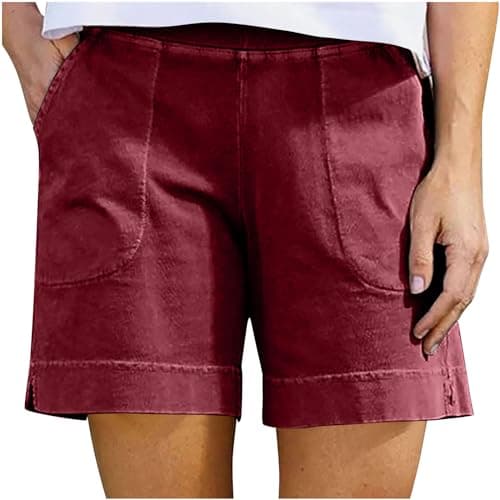 Sktremeuru Women's Casual Elastic Waist Linen Shorts Light and Loose FitSummer Beach Pants with Pocket
