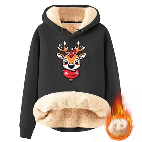 FlekmanArt Thick Warm Sherpa Fleece Pullover Hoodies with Christmas Print