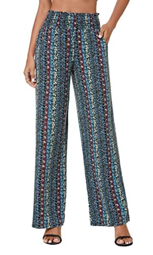 Urban CoCo Women's Boho Wide Leg Pants with Pockets