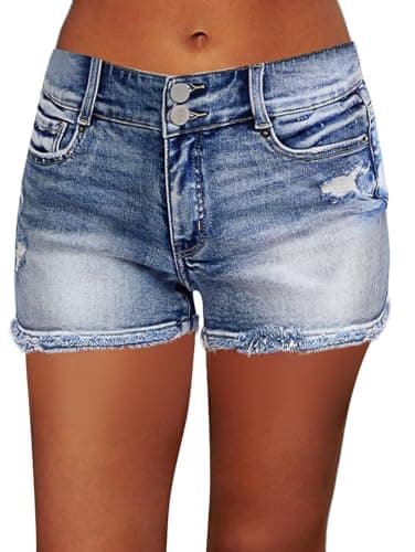 Flamingals Raw Hem Mid-Waist Stretchy Jean Shorts for Women