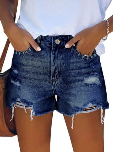 Pink Queen Women's High Waisted Ripped Denim Shorts
