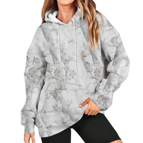 GOFULY Women's Oversized Camo Hoodie with Maple Leaf Print