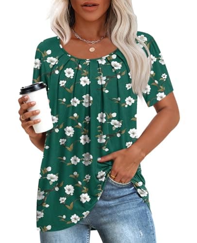 Anymeet Women's Summer Pleated Tunic Shirts M-3XL