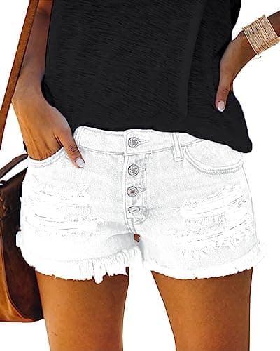 MIFOCAL Women's Ripped Denim Mid-Rise Summer Shorts