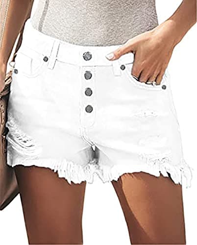 Necooer Women's Casual Mid-Waist Stretch Denim Shorts