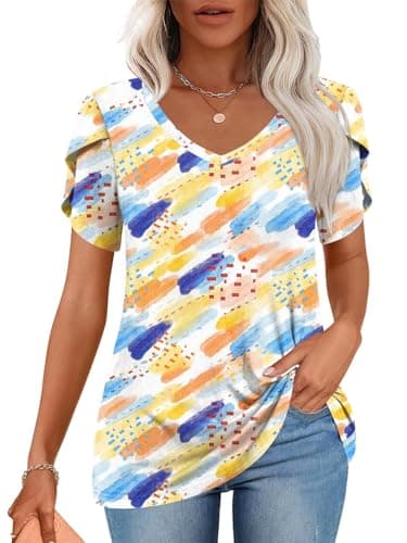 CATHY 2025 Women's Short Sleeve V-Neck Tunic Tops S-4XL