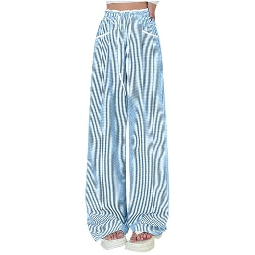 Yxzogd Women's Classic Gingham Drawstring Sweatpants with Pockets