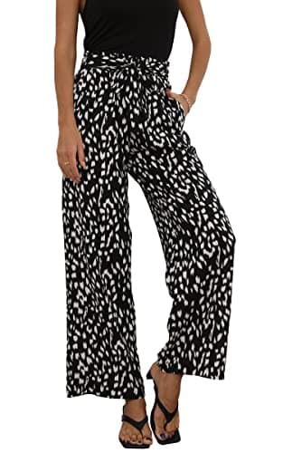 Womens Cotton Palazzo Wide Leg Pants with Pockets and Belt